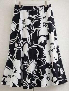 GRACE ELEMENTS Bold Floral Black & White Cotton Trumpet Skirt | Size 8